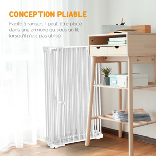 Barrière de sécurité parc enclos chien modulable pliable porte verrouillable intégrée 6 panneaux acier PP blanc