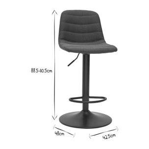 Tabourets de bar réglables pivotants 360° tissu et métal gris foncé (lot de 2) SAURY