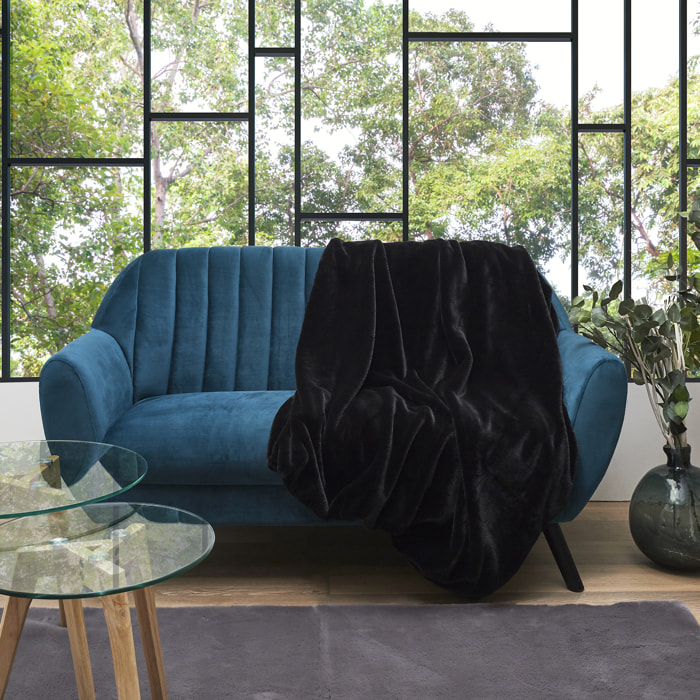 Plaid - HOME DECO FACTORY - Opulence - Imitation Fourrure - Noir