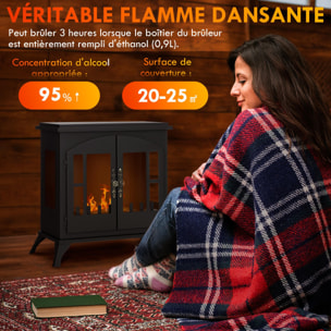 Cheminée bioéthanol sur pied style néo-rétro poêle 1 brûleur 0,9 L dim. 55L x 31l x 55H cm couverture 20-25 m² acier noir