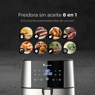 Freidora de aire sin aceite con capacidad de 6l y 1800w de potencia con pantalla led táctil con 8 funciones diferentes masterpro