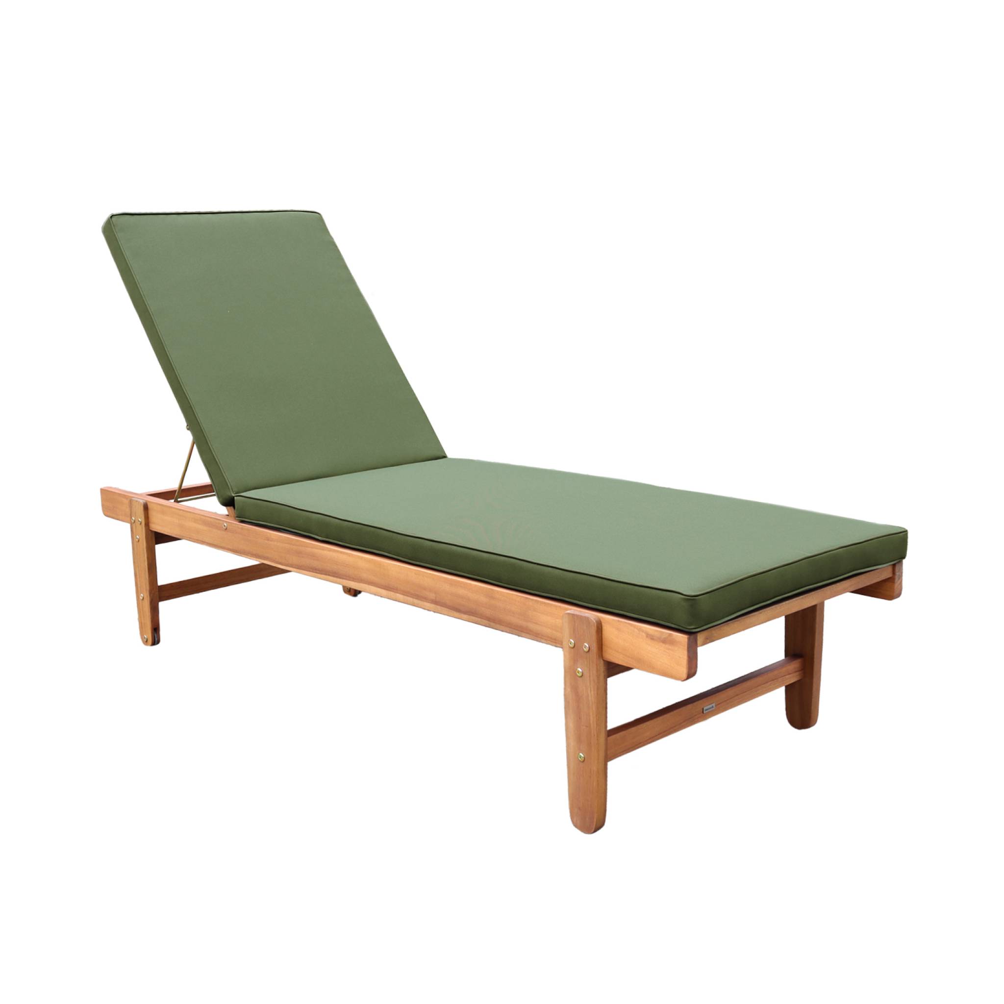 Set de 2 bains de soleil en Acacia – AREQUIPA – Transats avec coussins kaki et roulettes. multi positions