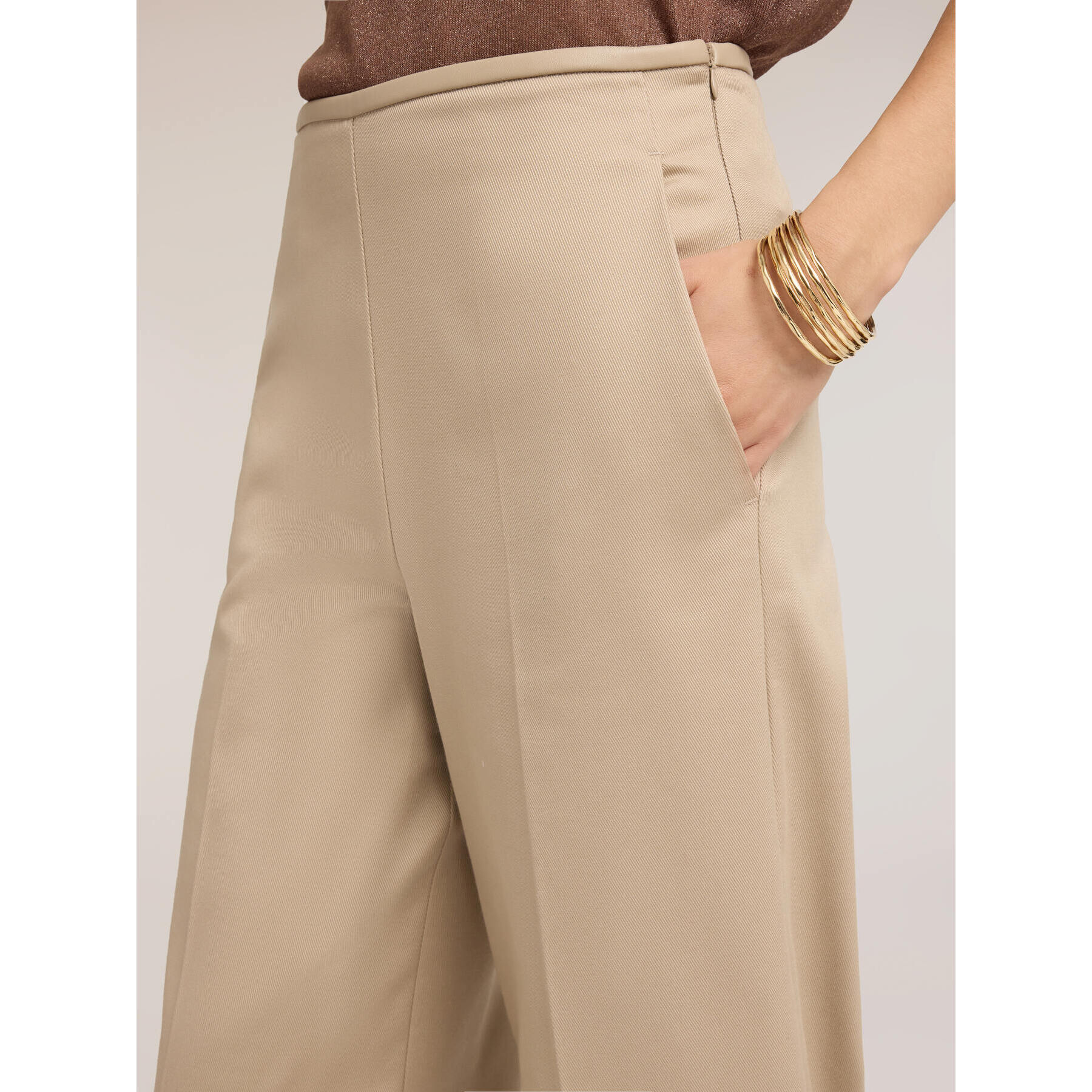 Motivi - Pantaloni palazzo in gabardina con piega stirata - Beige