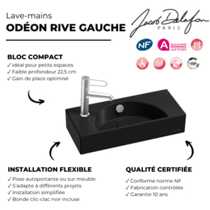 Lave-mains compact 50 cm Odéon Rive Gauche 1 trou de robinetterie à gauche Noir satiné avec bonde