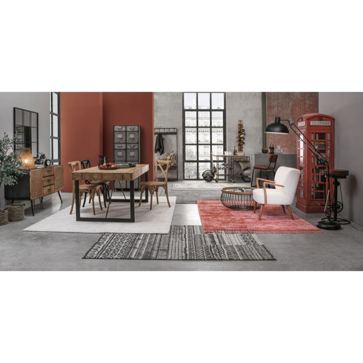 Set di sedie CROSS in legno di olmo naturale e rattan naturale