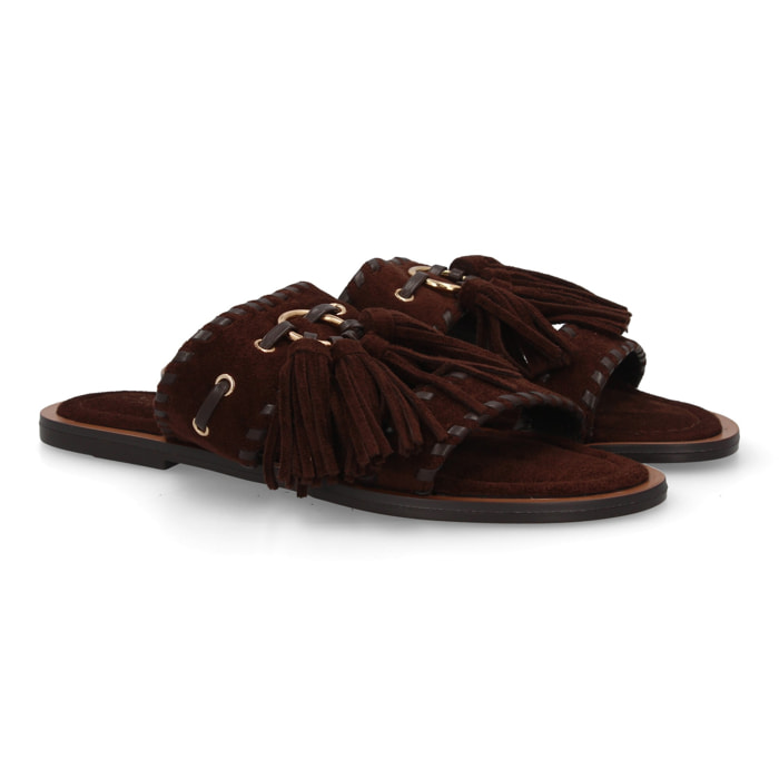 Sandalia pala mujer estilo boho con flecos