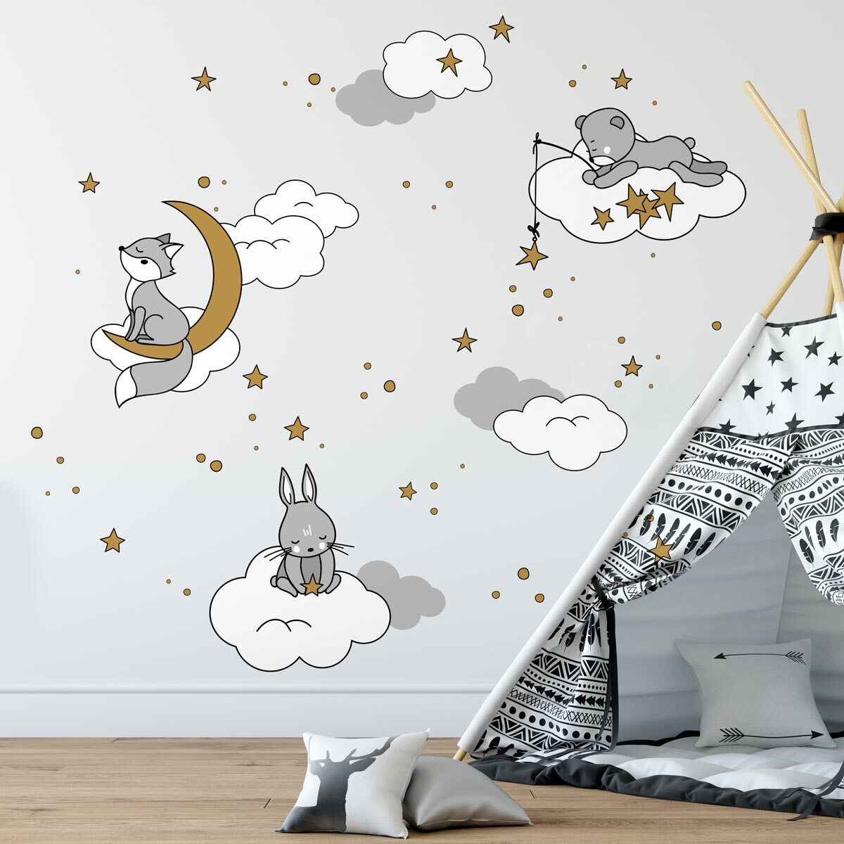 Stickers muraux | Sticker Mural Autocollant - ANIMAUX RÊVEURS SOUS LES ÉTOILES - Stickers adhésifs