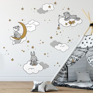 Stickers muraux | Sticker Mural Autocollant - ANIMAUX RÊVEURS SOUS LES ÉTOILES - Stickers adhésifs
