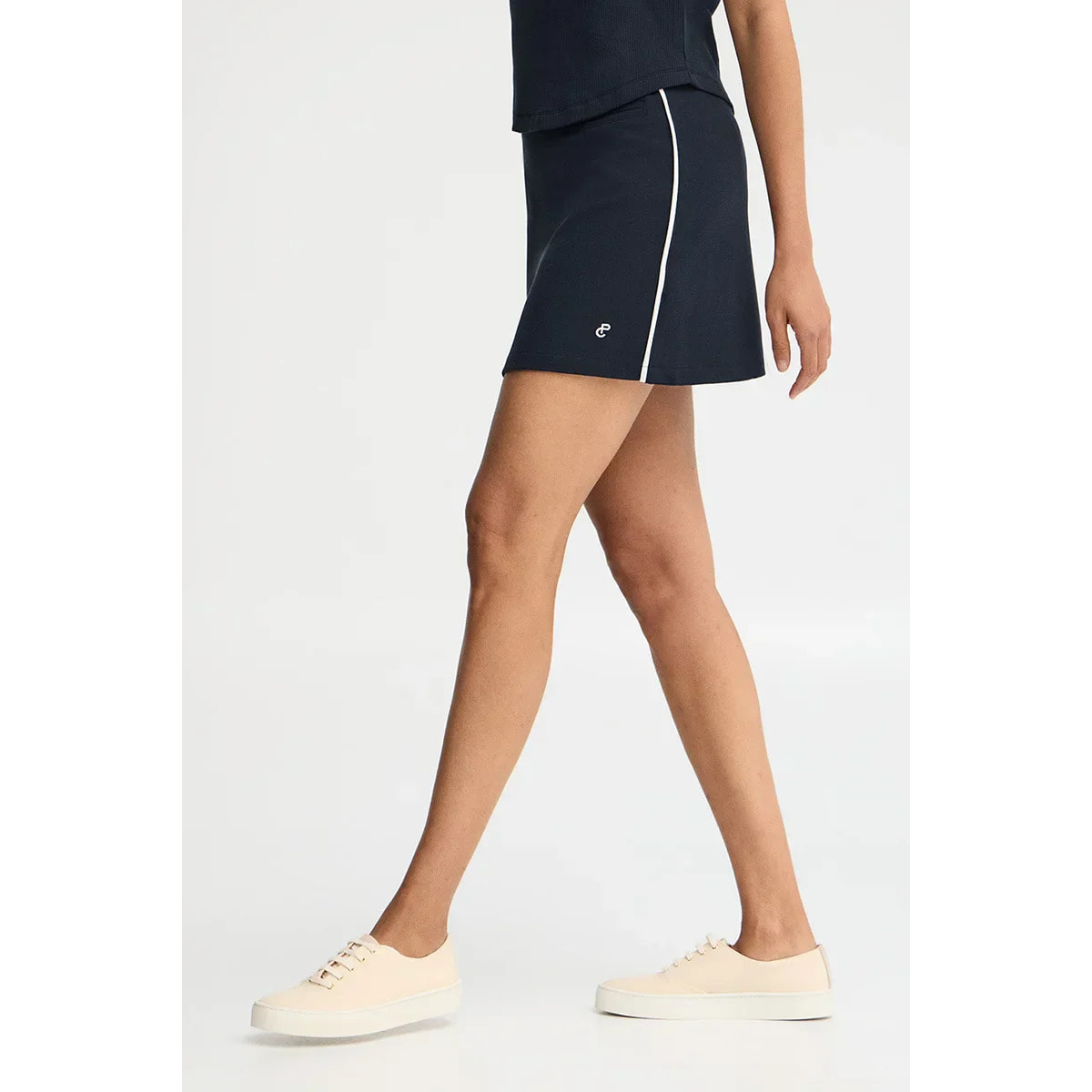 Gonna blu marino June con monogramma ricamato