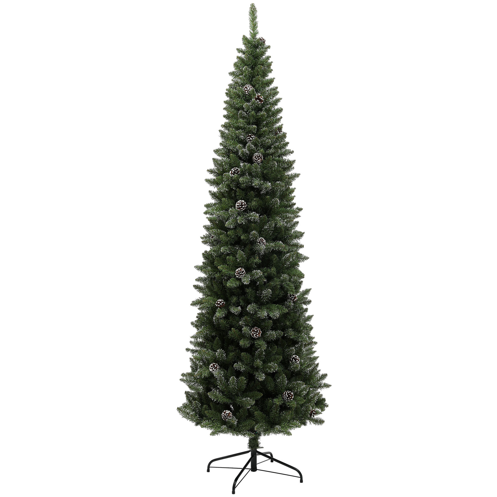 Árbol de Navidad 225 cm Árbol de Navidad Artificial con 980 Ramas 75 Piñas y Soporte de Metal Árbol Navideño para Salón Interior Verde