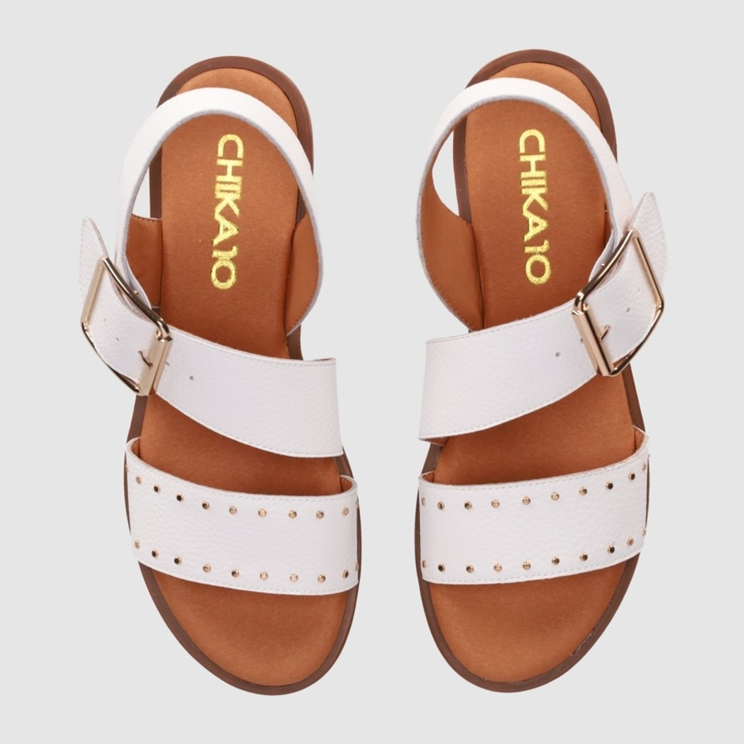 Sandalias de Piel - Blanco - Tacón: 1 cm