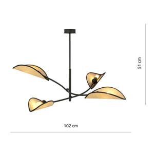 Lampada a sospensione Lotus in acciaio nero e rattan