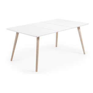 Kave Home - Tavolo da pranzo allungabile Eunice 140(220) x 100 cm bianco con gambe in legno