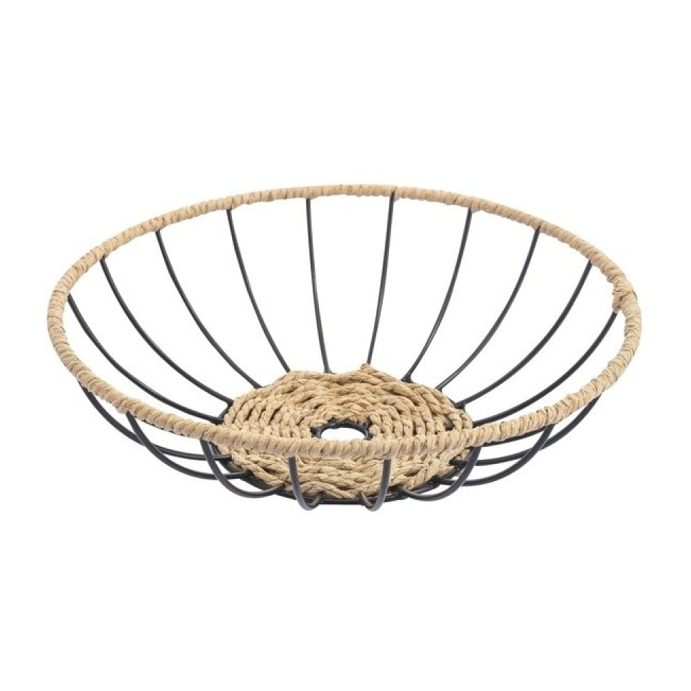 Corbeille à  fruits design industriel Acier & corde en papier WAPI Noir mat MSV