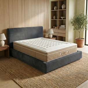 Ensemble matelas Bali & lit coffre Colisée | Mémoire de forme et ressorts ensachés | Grande capacité de stockage | Bouclette | Camel