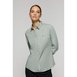 Camicia in popeline Slim Fit verde giada con ricamo Rigby Go