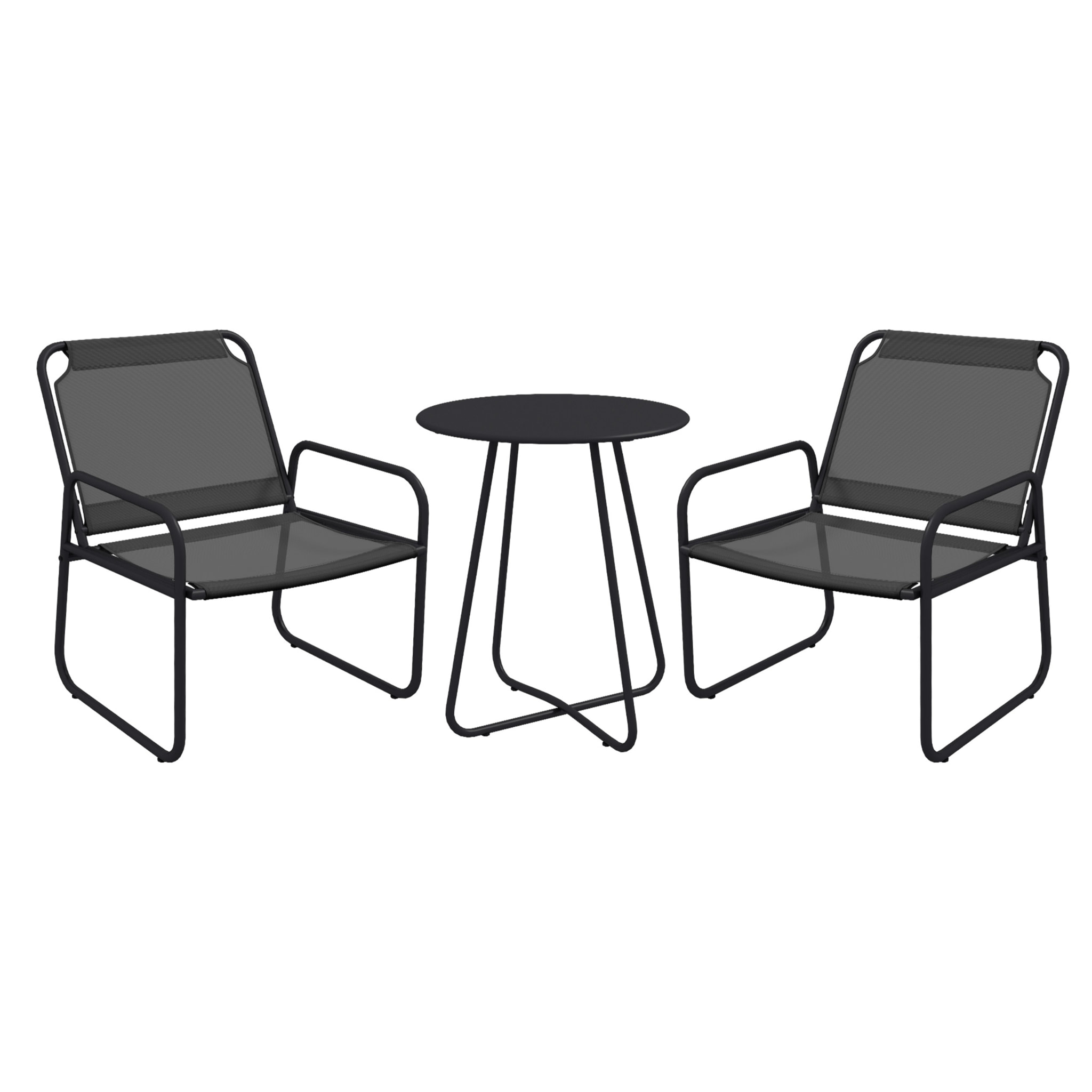 Ensemble salon de jardin 3 pcs 2 fauteuils et table ronde gris