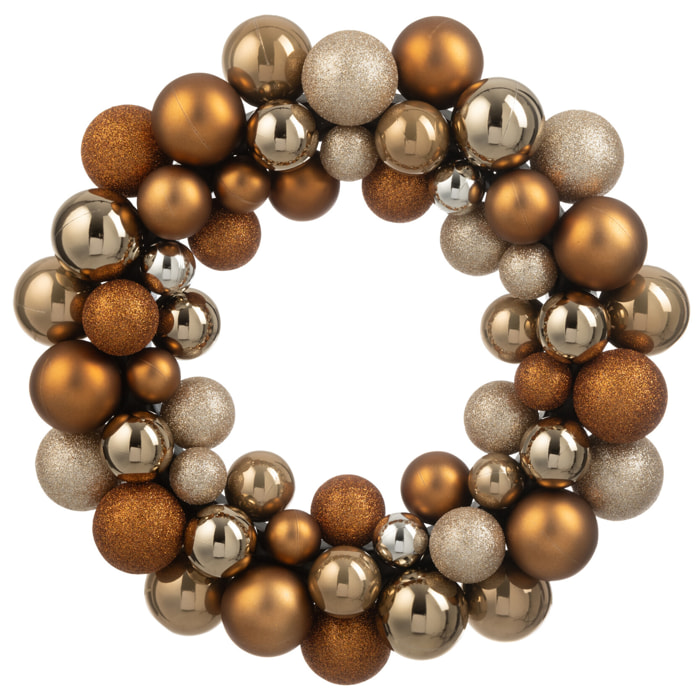 J-Line Couronne Boules De Noël Plastique Marron