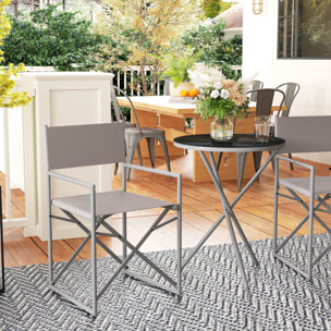 Conjunto de Muebles de Jardín de 3 Piezas Juego de Muebles de Balcón con 2 Sillas Plegables Mesa con Encimera de Vidrio Templado y Estructura de Acero para Terraza Patio Exterior Gris Oscuro