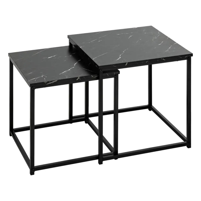 Lot de 2 tables basses Jones effet marbre noir L37/33cm