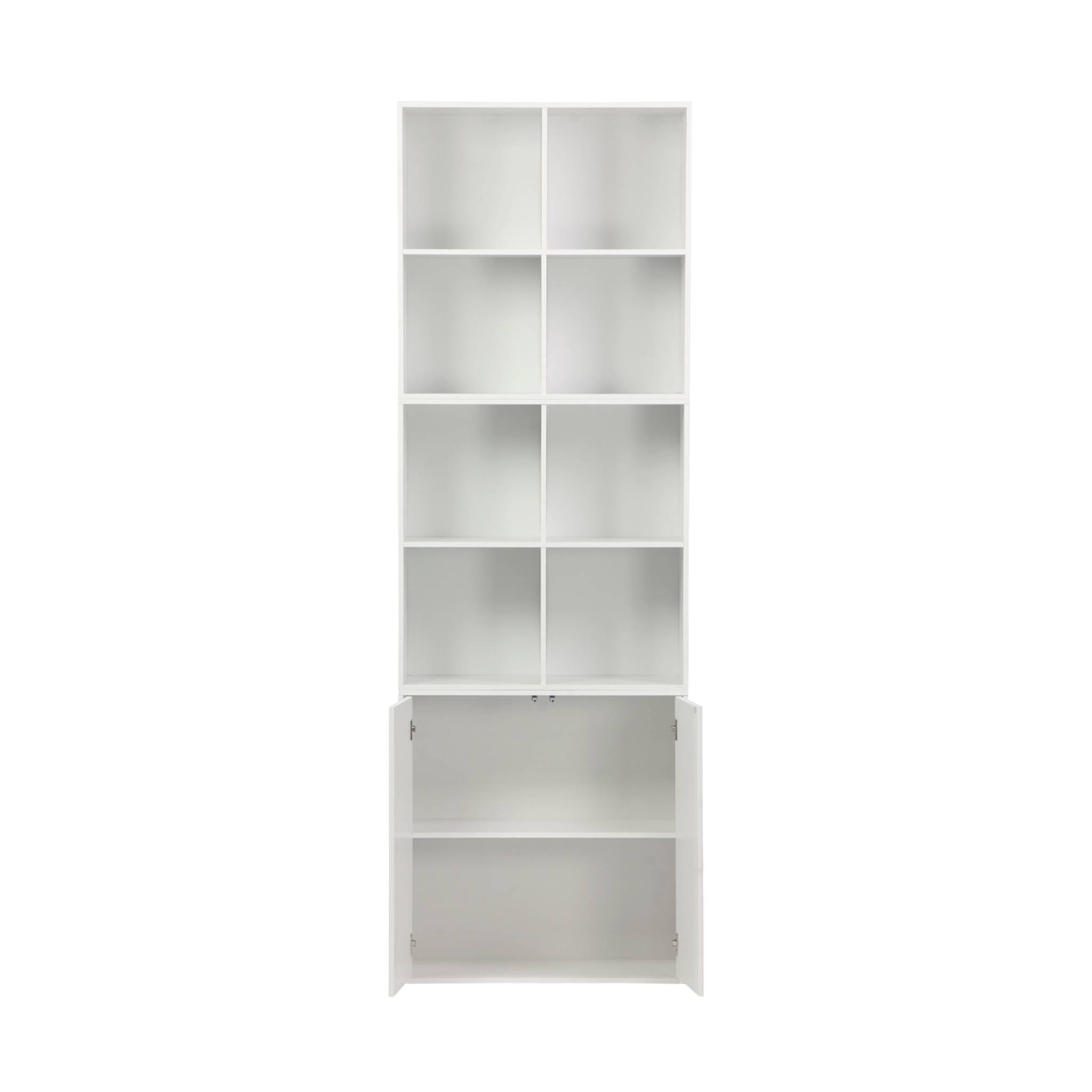Etagère. bibliothèque modulable décor bois blanc 3 éléments - 2 portes 8 niches L 70 x P 35 x H 210cm - Kompo