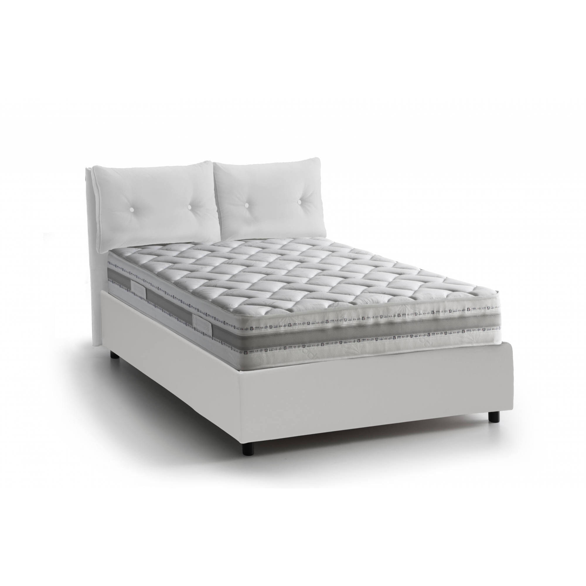 Letto singolo Anzi, Letto contenitore con rivestimento in ecopelle, 100% Made in Italy, Apertura laterale, adatto per materasso Cm 80x190, Bianco