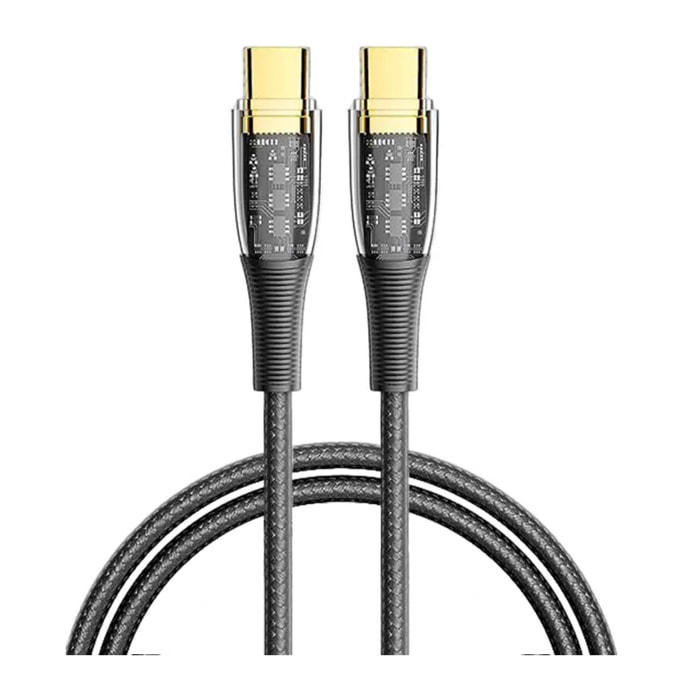 Cable USB-C a USB-C PD100W. Longitud: 1,2 metros, OD 4,0mm. Con luz LED.