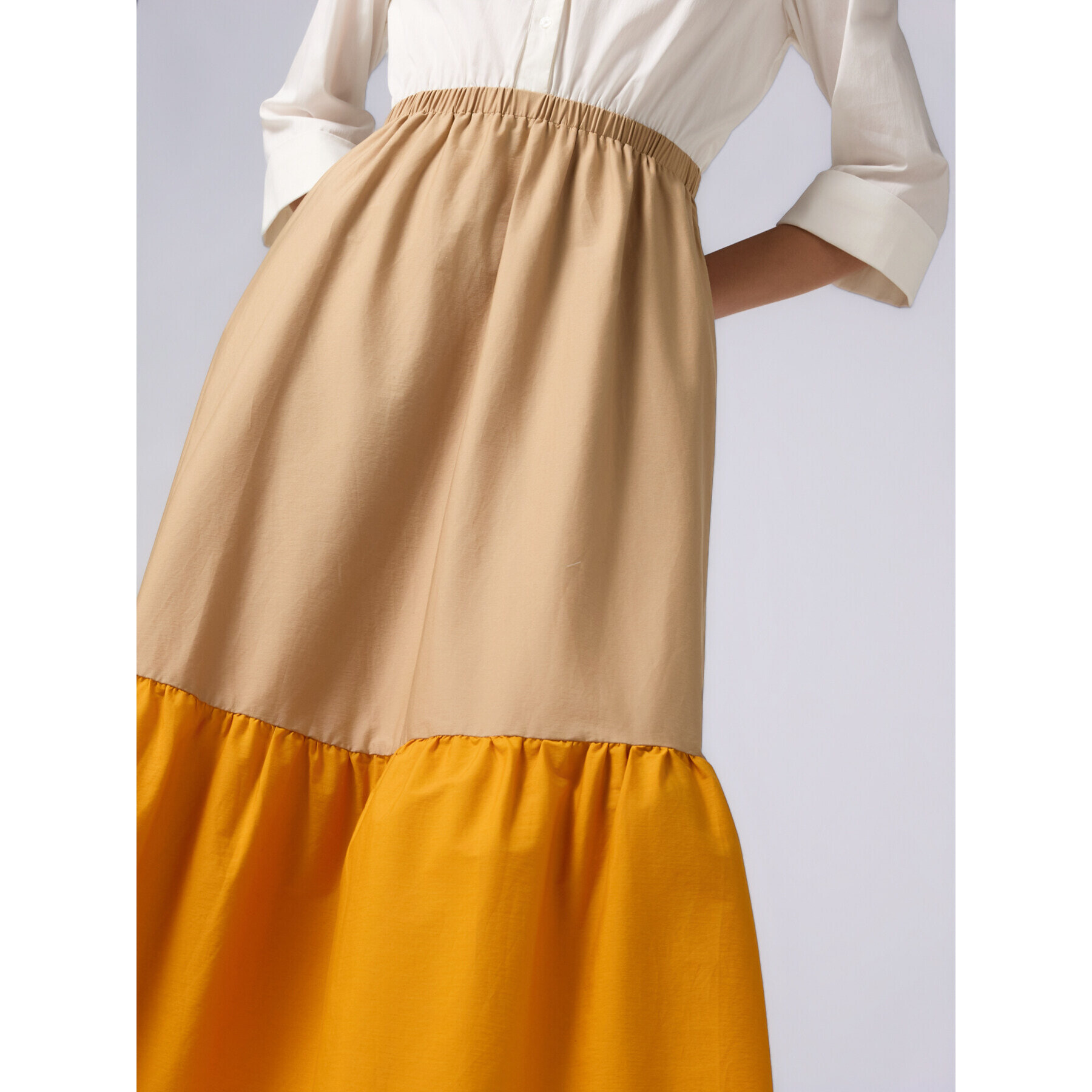 Oltre - Vestido largo color block - Naranja sol
