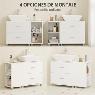 Mueble Bajo Lavabo, Mueble de Baño con 2 Cajones y 2 Estantes Abiertos, Estilo Moderno, para Lavabo con Pedestal, 90x30x60 cm, Blanco