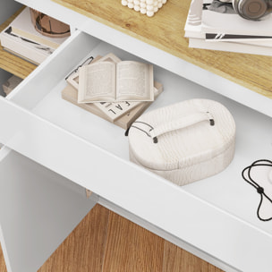 Aparador de 4 Puertas Aparador de Salón con Cajón y Estantes Ajustables para Dormitorio Sala de Estar 140x40x75 cm Natural y Blanco Brillo