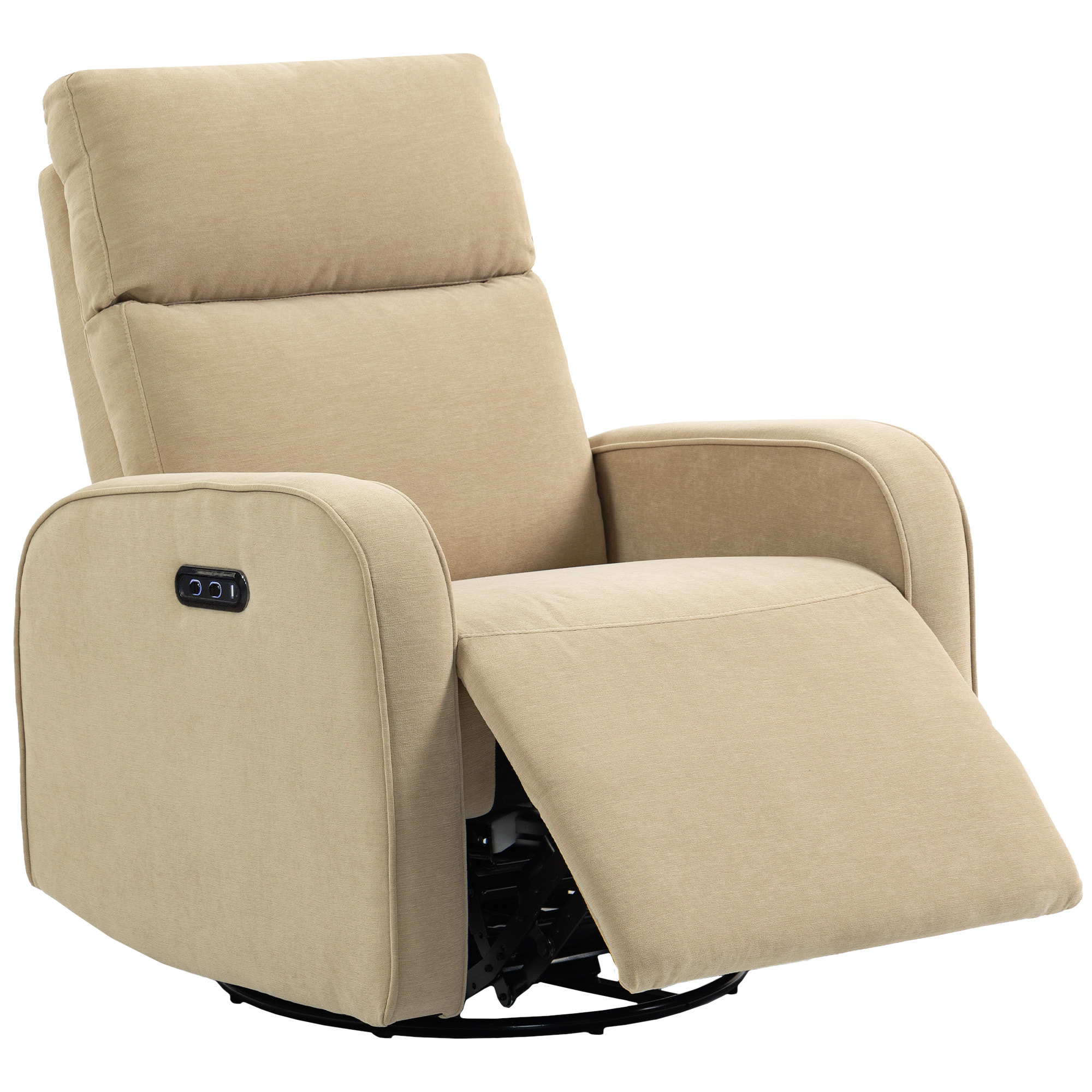 Sillón Relax Reclinable Eléctrico con Doble Motor, Sillón Reclinable de Chenilla Giratorio y Balancín con Reposacabezas Ajustable, Puertos USB y USB-C, Reposapiés, Botones Iluminados, Beige