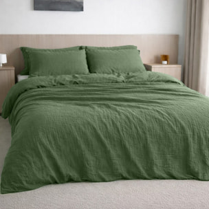 Paire de Taies d'oreiller gaze de coton lavé vert cèdre