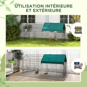 Parc enclos petits animaux - 2 portes, 2 trappes nourrissages, zone couverte - acier noir polyester vert