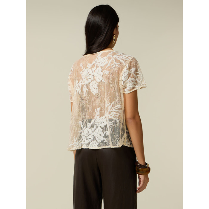 Oltre - Blusa in pizzo con ricamo floreale - Bianco
