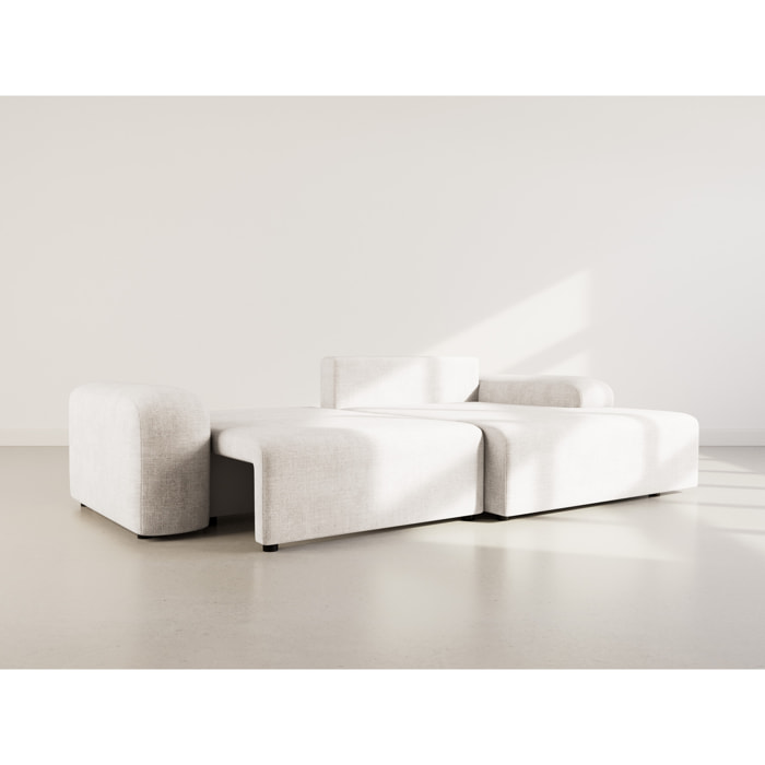 Rebecca - canapé d'angle droit 4 places convertible avec coffre en velours texturé - Beige