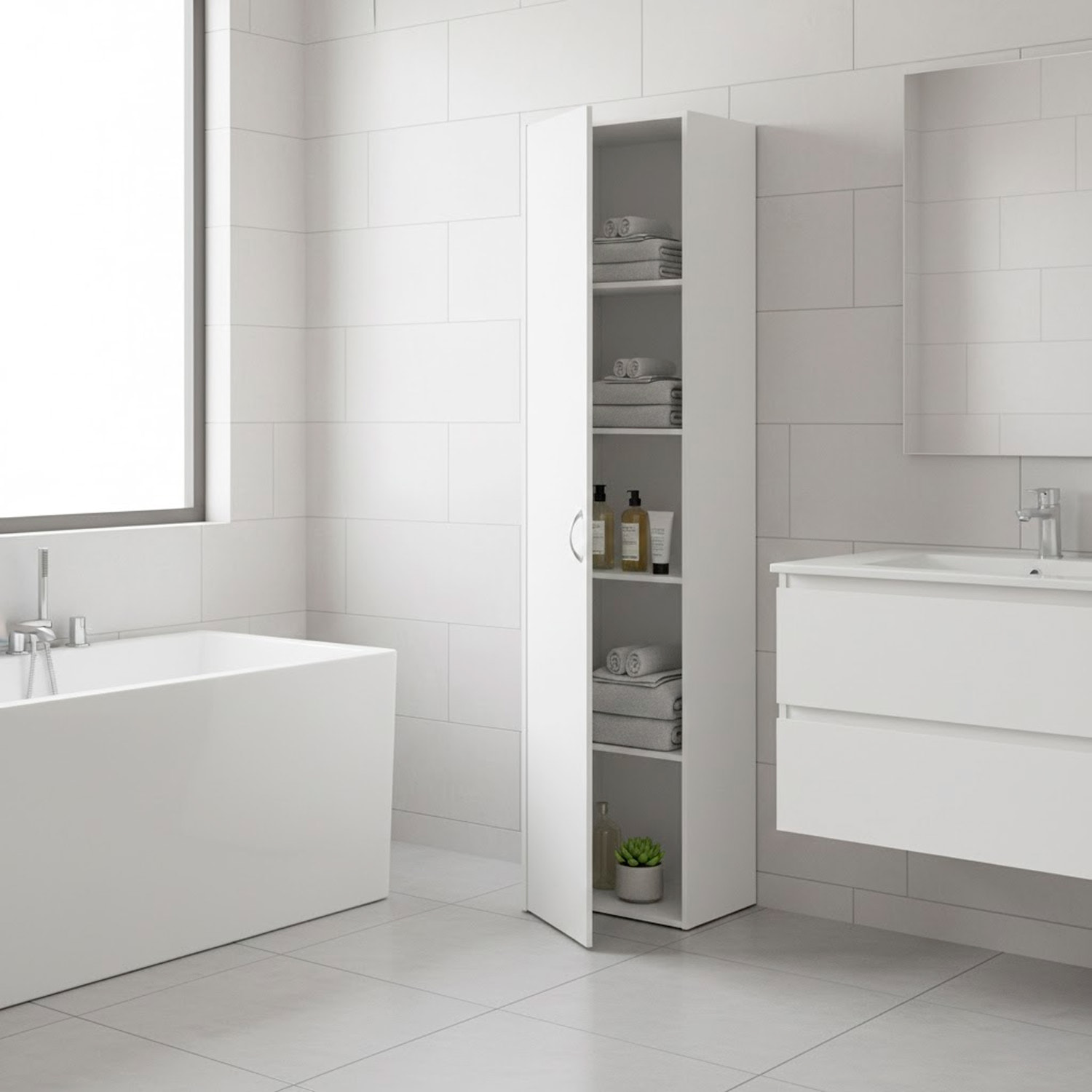 Armadio Con 1 Anta Multiuso Armadietto Design Moderno Salvaspazio Con Ripiani Interni Ingresso Camera Da Letto Lavanderia 39.4x41.5x175.4 Cm Bianco