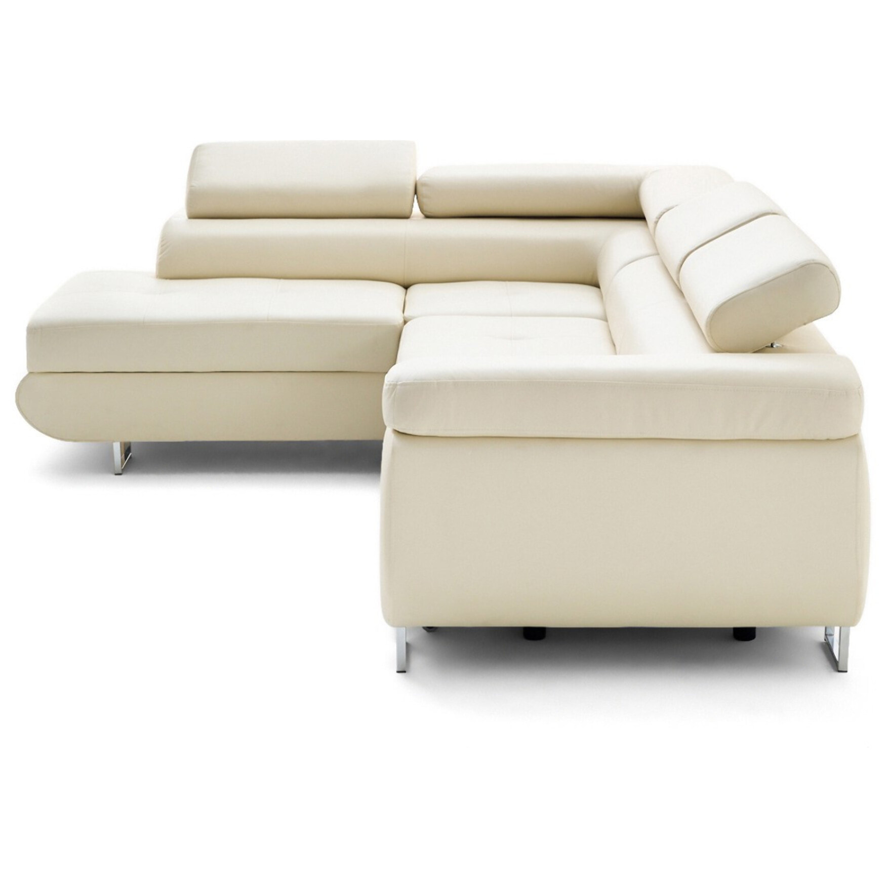 Zaria - canapé d'angle gauche 5 places convertible avec coffre et têtières en simili - Beige