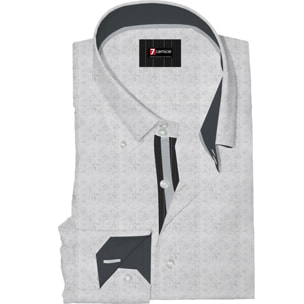 Camicia Uomo 2 Bottoni Button Down Slim Twill Fantasia Bianco e Bianco