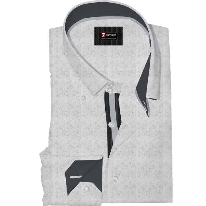 Camicia Uomo 2 Bottoni Button Down Slim Twill Fantasia Bianco e Bianco