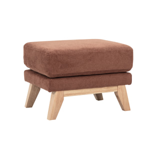 Pouf repose-pieds scandinave en tissu chenille terre brûlée et bois clair OSLO