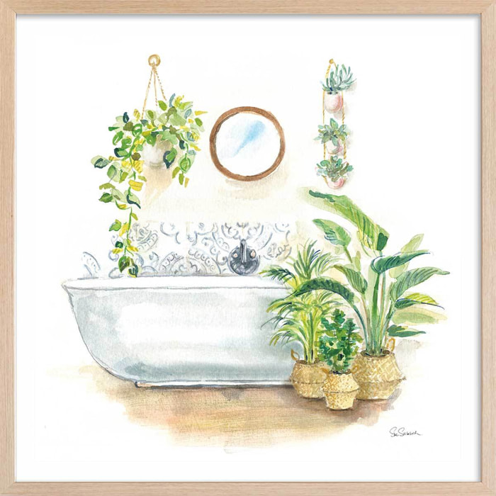 Affiche Baignoire tropicale Affiche + cadre en bois - Chêne