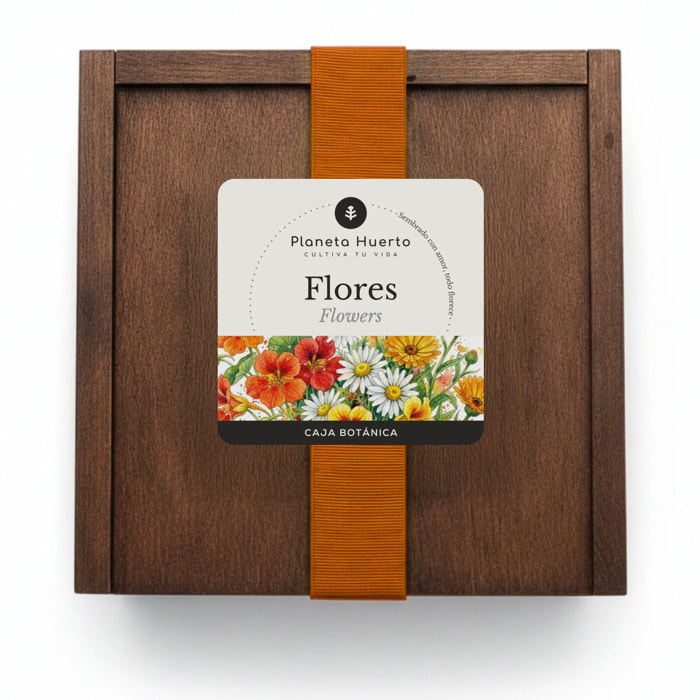 Kit de Cultivo de Flores en Caja de Madera – Regalo Original Planeta Huerto