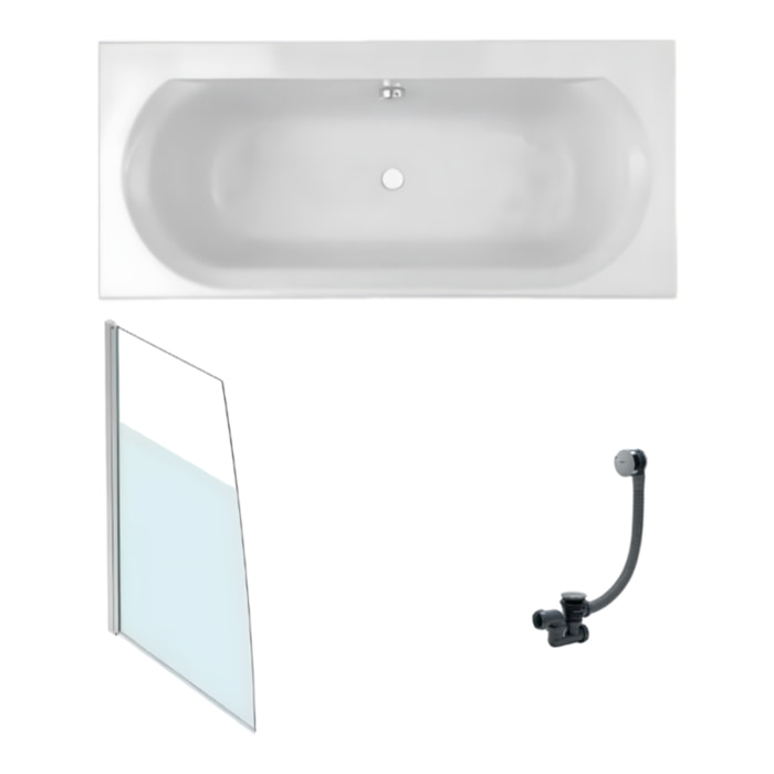 Baignoire droite 170 X 75 Elise acrylique + pare bain volet gauche + vidage