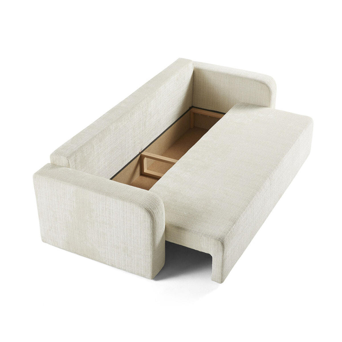 Miro - canapé droit 3 places - convertible avec coffre - en velours texturé - Beige