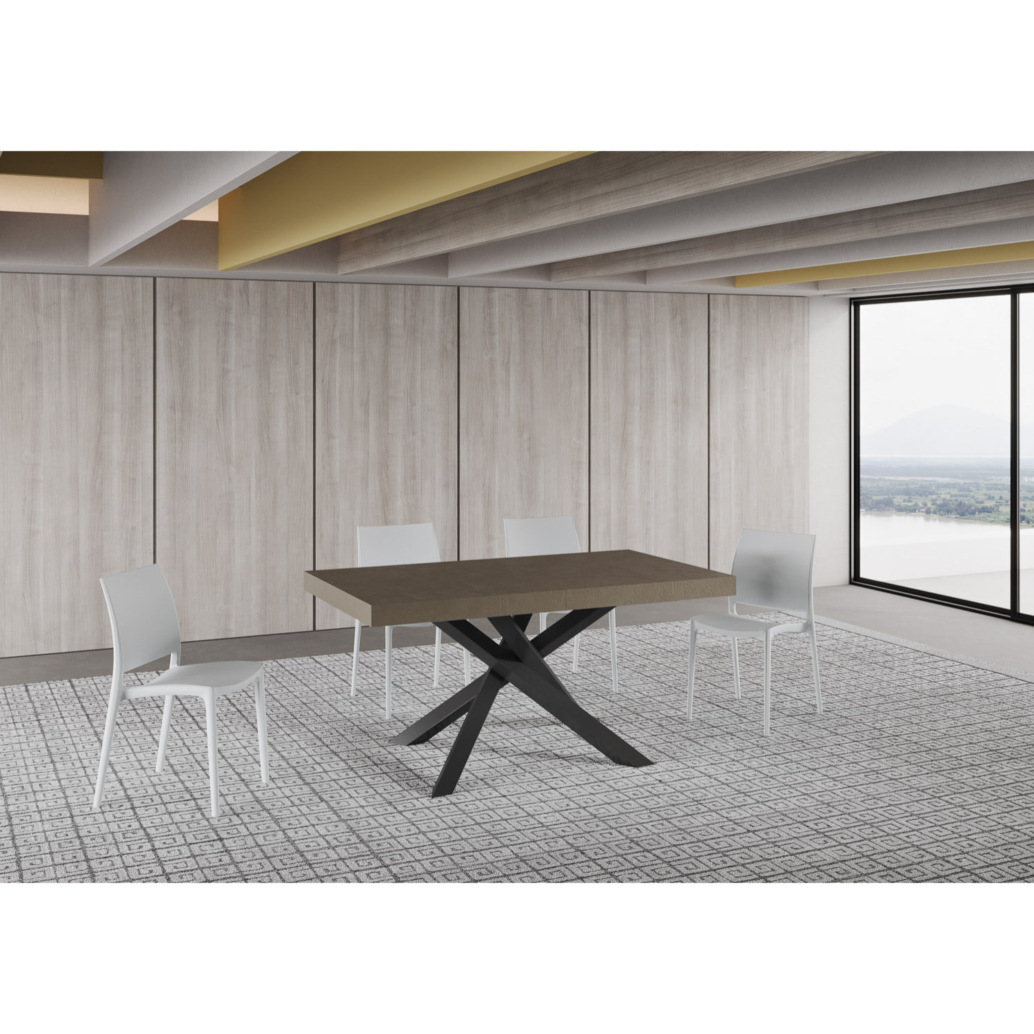 Table extensible 90x160/420 cm Volantis taupe pieds anthracite