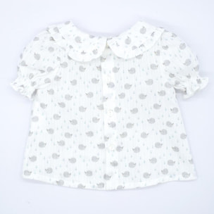 Blusa estampado erizos, con manga abullonada y cuello.