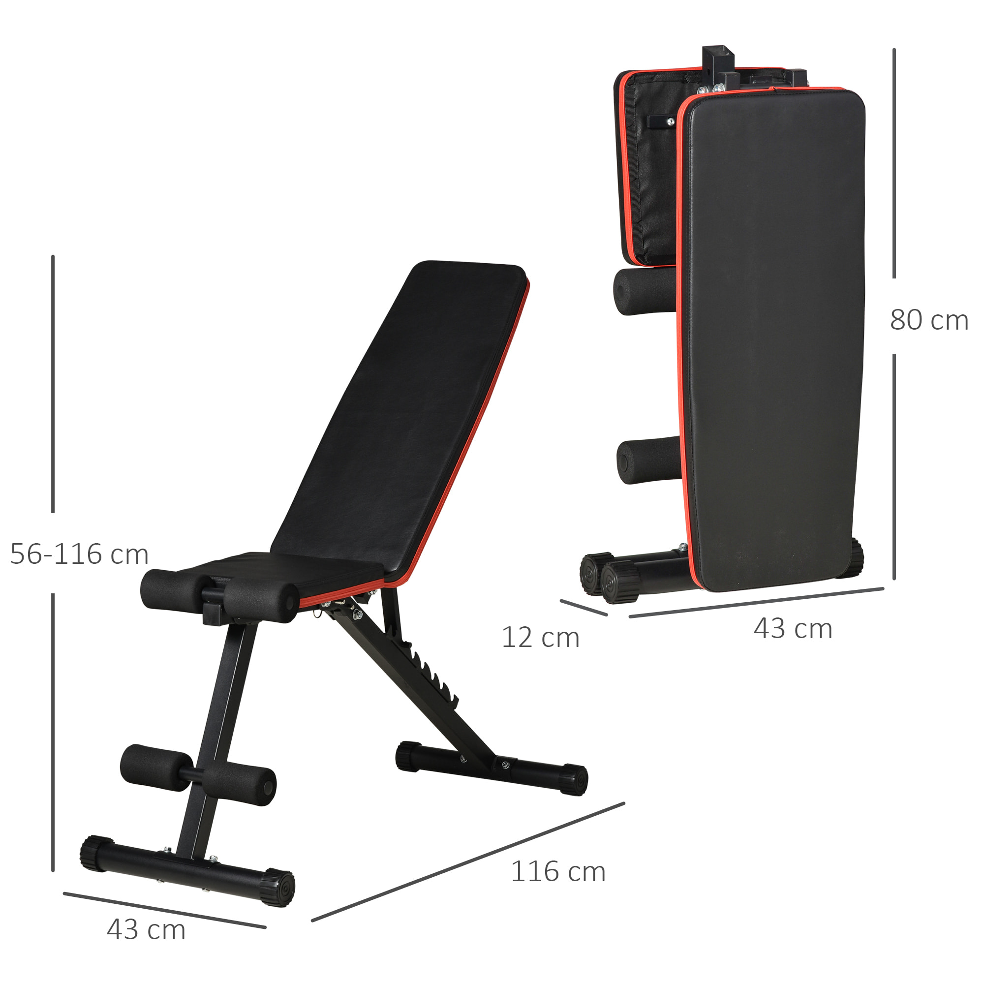 Banco de Pesas Plegable 2 en 1 Banco de Musculación de Acero con Altura Ajustable Respaldo Inclinable en 7 Posiciones para Entrenamiento en Hogar Gimnasio Carga 300 kg 116x43x56-116 cm Negro