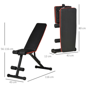 Banco de Pesas Plegable 2 en 1 Banco de Musculación de Acero con Altura Ajustable Respaldo Inclinable en 7 Posiciones para Entrenamiento en Hogar Gimnasio Carga 300 kg 116x43x56-116 cm Negro