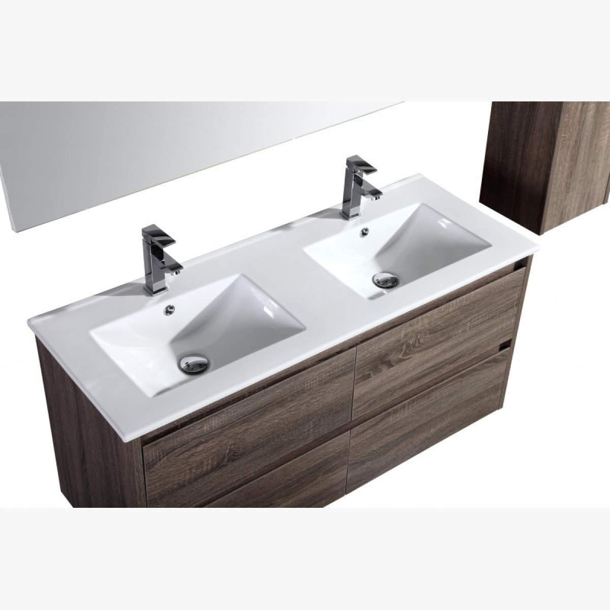 Ensemble salle de bain double vasque 60 cm marron Aquadoli