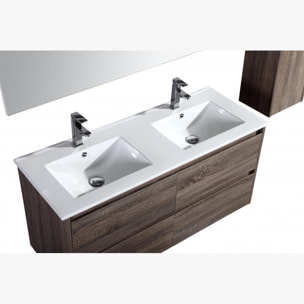 Ensemble salle de bain double vasque 60 cm marron Aquadoli